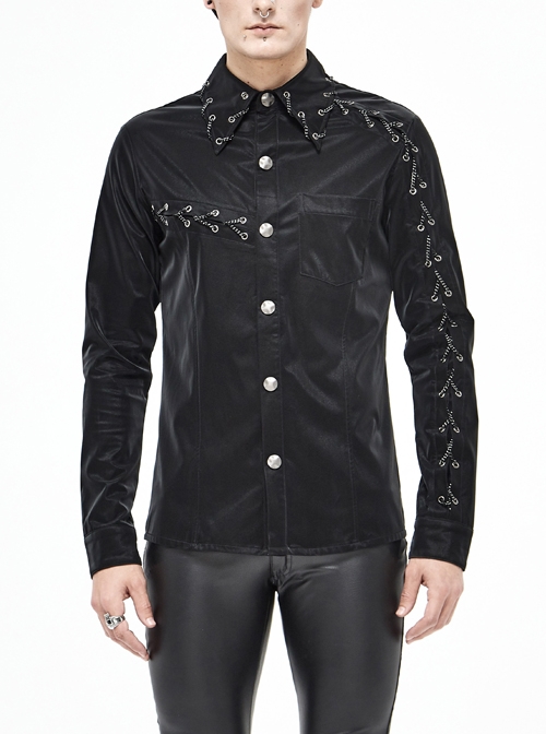 Black Collar Chain Arm Chain Long Sleeve Punk Shirt