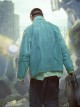 Sky Blue Chinese Style Tang Dynasty Clothing Spring Autumn Street Loose Worn Destruction Cyberpunk Washed Denim Jacket
