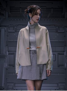 Apricot New Chinese Style Stand Collar One-Button Tang Dynasty Clothing Autumn Minimalist Cyberpunk Short Jacket