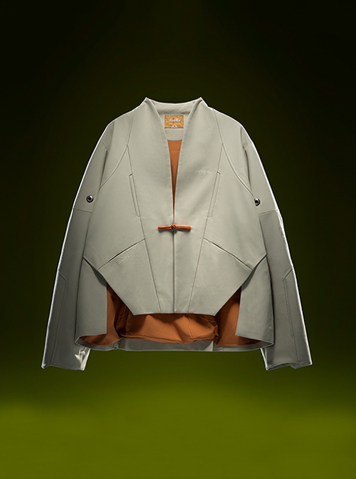 Apricot New Chinese Style Stand Collar One-Button Tang Dynasty Clothing Autumn Minimalist Cyberpunk Short Jacket