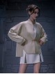 Apricot New Chinese Style Stand Collar One-Button Tang Dynasty Clothing Autumn Minimalist Cyberpunk Short Jacket
