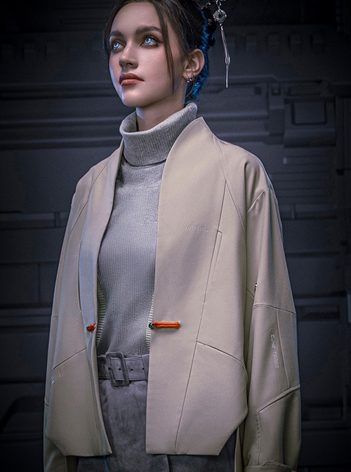 Apricot New Chinese Style Stand Collar One-Button Tang Dynasty Clothing Autumn Minimalist Cyberpunk Short Jacket