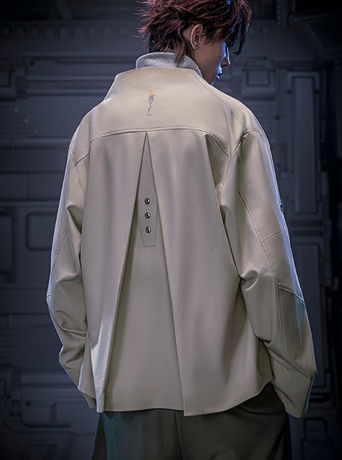 Apricot New Chinese Style Stand Collar One-Button Tang Dynasty Clothing Autumn Minimalist Cyberpunk Short Jacket
