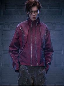 Autumn Winter Stand Collar High Street American Casual Streaming Light Different Color Flocking Cyberpunk Denim Jacket