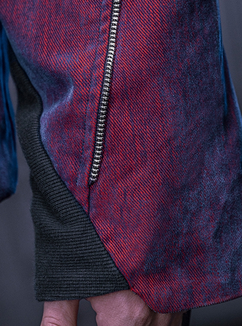 Autumn Winter Stand Collar High Street American Casual Streaming Light Different Color Flocking Cyberpunk Denim Jacket