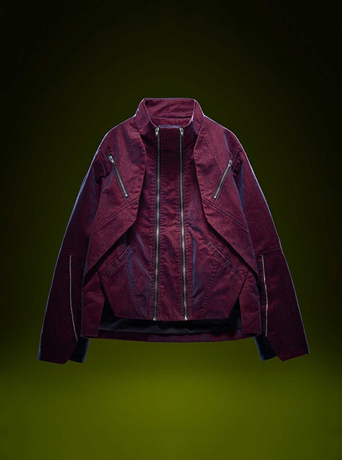Autumn Winter Stand Collar High Street American Casual Streaming Light Different Color Flocking Cyberpunk Denim Jacket