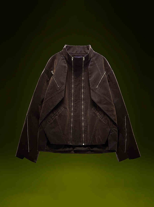 Autumn Winter Stand Collar High Street American Casual Streaming Light Different Color Flocking Cyberpunk Denim Jacket