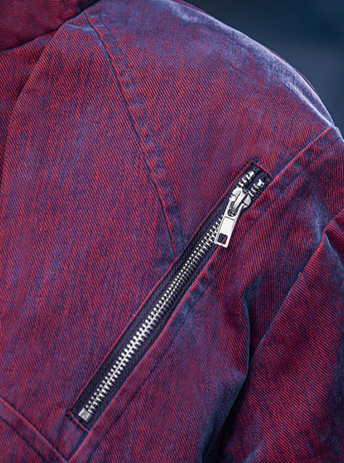 Autumn Winter Stand Collar High Street American Casual Streaming Light Different Color Flocking Cyberpunk Denim Jacket
