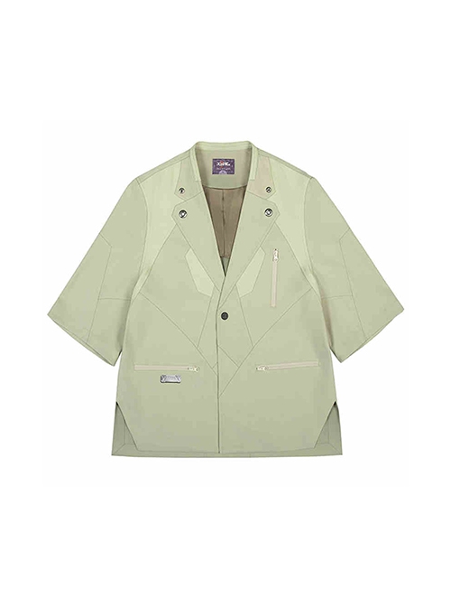Sand Owl Series Summer American Casual Integrated Structure Flat Suit Collar Daiquiri Gray Green Loose Cyberpunk Short Sleeves Suit Jacket