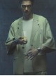 Sand Owl Series Summer American Casual Integrated Structure Flat Suit Collar Daiquiri Gray Green Loose Cyberpunk Short Sleeves Suit Jacket