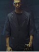 Raven Series Summer Carbon Black Street Thug Style Splicing Mesh Material Loose Cyberpunk Short Sleeves Suit Jacket