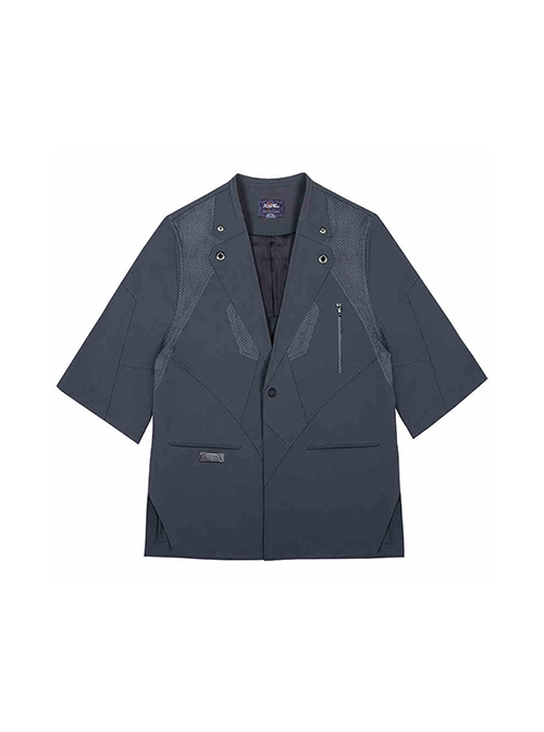 Raven Series Summer Carbon Black Street Thug Style Splicing Mesh Material Loose Cyberpunk Short Sleeves Suit Jacket