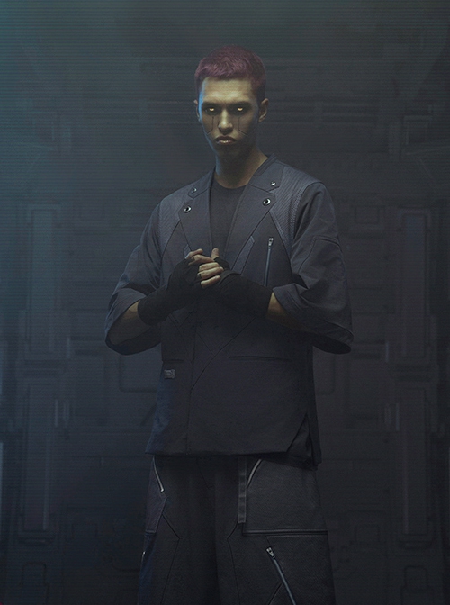 Raven Series Summer Carbon Black Street Thug Style Splicing Mesh Material Loose Cyberpunk Short Sleeves Suit Jacket