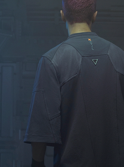 Raven Series Summer Carbon Black Street Thug Style Splicing Mesh Material Loose Cyberpunk Short Sleeves Suit Jacket
