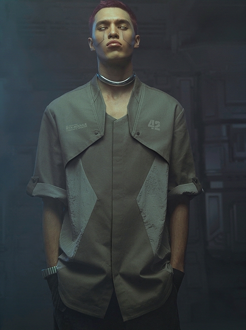 Autumn Placket Invisible Button Stitching Canvas American Casual Adjustable Sleeve Length Cyberpunk Short Sleeves Shirt