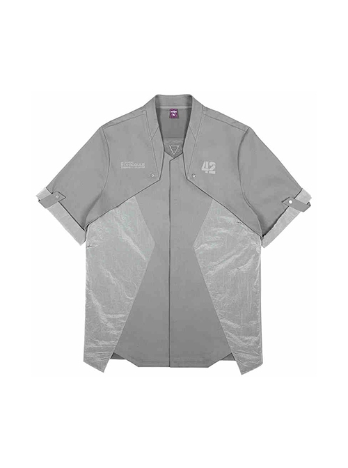 Autumn Placket Invisible Button Stitching Canvas American Casual Adjustable Sleeve Length Cyberpunk Short Sleeves Shirt