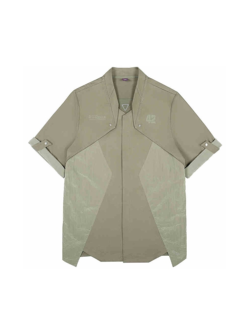 Autumn Placket Invisible Button Stitching Canvas American Casual Adjustable Sleeve Length Cyberpunk Short Sleeves Shirt