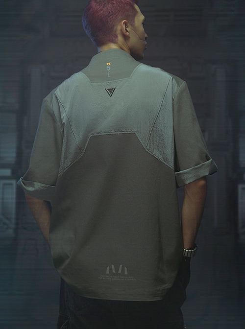 Autumn Placket Invisible Button Stitching Canvas American Casual Adjustable Sleeve Length Cyberpunk Short Sleeves Shirt