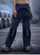 Spring Autumn Loose Casual Dark Blue Color Matching Straight Silhouette Detachable Trouser Legs Cyberpunk Trouser Set