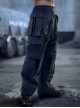 Spring Autumn Loose Casual Dark Blue Color Matching Straight Silhouette Detachable Trouser Legs Cyberpunk Trouser Set
