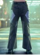 Blue-Gray Corduroy Stitching Washed Leather Motorcycle Style Loose Slightly Flared Version Adjustable Leg Opening Cyberpunk Trousers