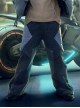 Blue-Gray Corduroy Stitching Washed Leather Motorcycle Style Loose Slightly Flared Version Adjustable Leg Opening Cyberpunk Trousers