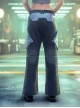 Blue-Gray Corduroy Stitching Washed Leather Motorcycle Style Loose Slightly Flared Version Adjustable Leg Opening Cyberpunk Trousers