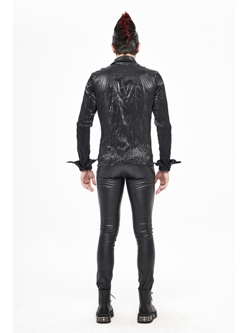 Black Light Metal Ring Webbing Collar Sharp Corner Cuff Twill Fold Punk Shirt