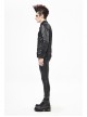 Black Light Metal Ring Webbing Collar Sharp Corner Cuff Twill Fold Punk Shirt