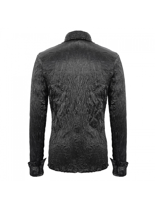 Black Light Metal Ring Webbing Collar Sharp Corner Cuff Twill Fold Punk Shirt