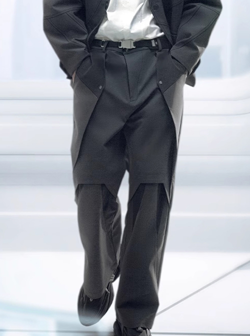 Aristoi IV Series Deep Space Black Loose Colorblock Double-Layer Structure Imitation Mecha Joint Design Minimalist Style Cyberpunk Suit Trousers
