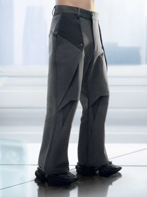 Aristoi IV Series Deep Space Black Loose Colorblock Double-Layer Structure Imitation Mecha Joint Design Minimalist Style Cyberpunk Suit Trousers