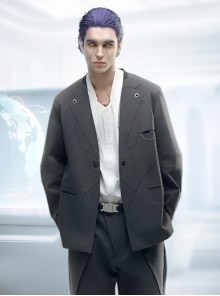Aristoi IV Series Space Black Minimalist Style Integrated Fake Collar Adjustable Cuffs Cyberpunk Waterproof Suit Jacket
