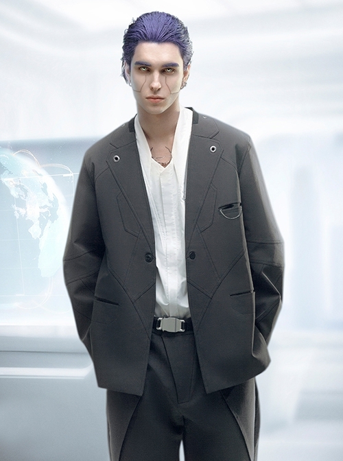 Aristoi IV Series Space Black Minimalist Style Integrated Fake Collar Adjustable Cuffs Cyberpunk Waterproof Suit Jacket