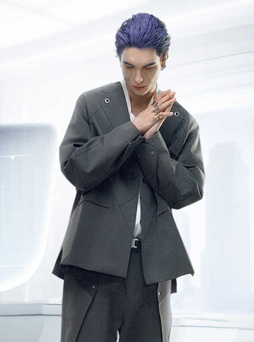 Aristoi IV Series Space Black Minimalist Style Integrated Fake Collar Adjustable Cuffs Cyberpunk Waterproof Suit Jacket