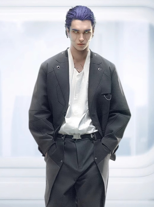 Aristoi IV Series Space Black Minimalist Style Integrated Fake Collar Adjustable Cuffs Cyberpunk Waterproof Suit Jacket
