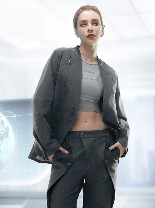 Aristoi IV Series Space Black Minimalist Style Integrated Fake Collar Adjustable Cuffs Cyberpunk Waterproof Suit Jacket