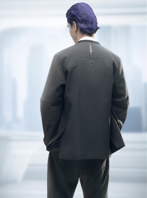 Aristoi IV Series Space Black Minimalist Style Integrated Fake Collar Adjustable Cuffs Cyberpunk Waterproof Suit Jacket