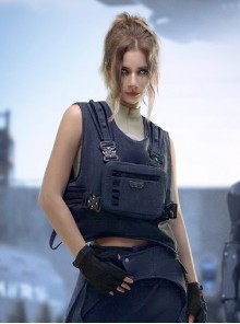 Night Blue Removable Chest Pack Side Opening Reversible Cyberpunk Pullover Cargo Vest