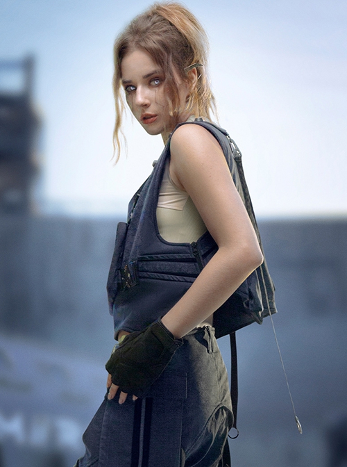 Night Blue Removable Chest Pack Side Opening Reversible Cyberpunk Pullover Cargo Vest