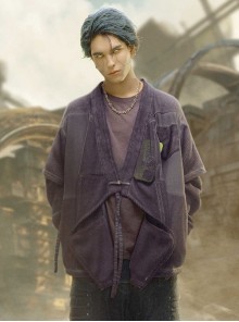 Chinese Hanfu Style Splicing Dyed Washed Distressed Craft Irregular Hem Cyberpunk Long Sleeves Cardigan