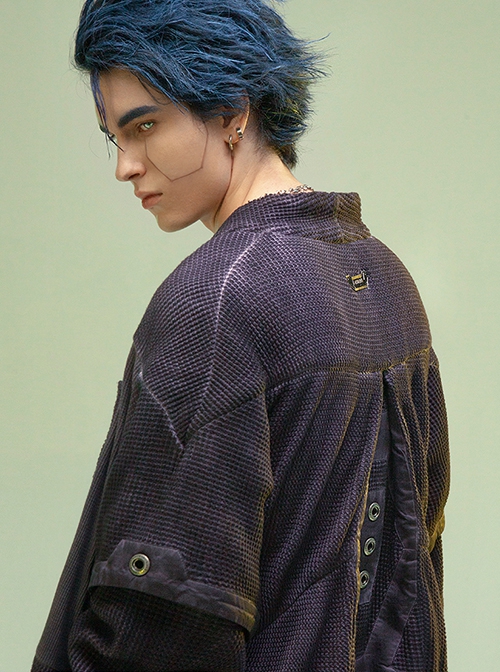 Chinese Hanfu Style Splicing Dyed Washed Distressed Craft Irregular Hem Cyberpunk Long Sleeves Cardigan