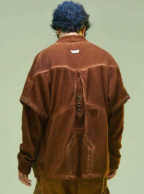 Chinese Hanfu Style Splicing Dyed Washed Distressed Craft Irregular Hem Cyberpunk Long Sleeves Cardigan