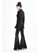 Pleated Velvet High Collar Small Lantern Sleeve Lace Cuff Black Gothic Blouse