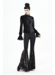 Pleated Velvet High Collar Small Lantern Sleeve Lace Cuff Black Gothic Blouse
