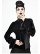 Pleated Velvet High Collar Small Lantern Sleeve Lace Cuff Black Gothic Blouse