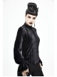 Pleated Velvet High Collar Small Lantern Sleeve Lace Cuff Black Gothic Blouse