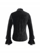 Pleated Velvet High Collar Small Lantern Sleeve Lace Cuff Black Gothic Blouse