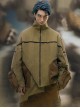 Khaki Wasteland Style Distressed Craft Detachable Punching Bag Pockets Asymmetrical Hem Mid-Length Cyberpunk Windbreaker Jacket