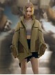 Khaki Wasteland Style Distressed Craft Detachable Punching Bag Pockets Asymmetrical Hem Mid-Length Cyberpunk Windbreaker Jacket